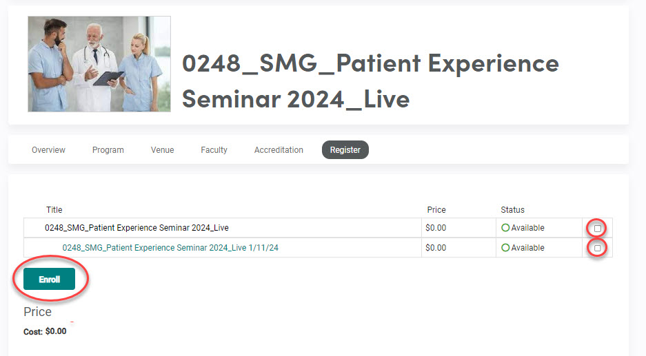 Patient Experience Seminar Enrollment Instructions #1